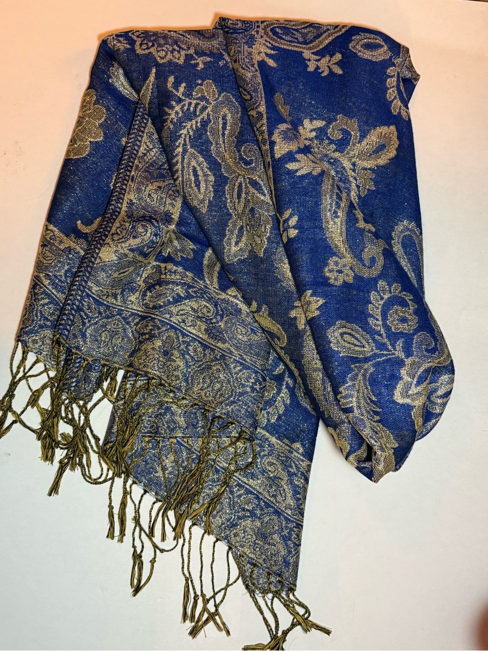 Blue and Gold Paisley Pashmina Scarf - Brand